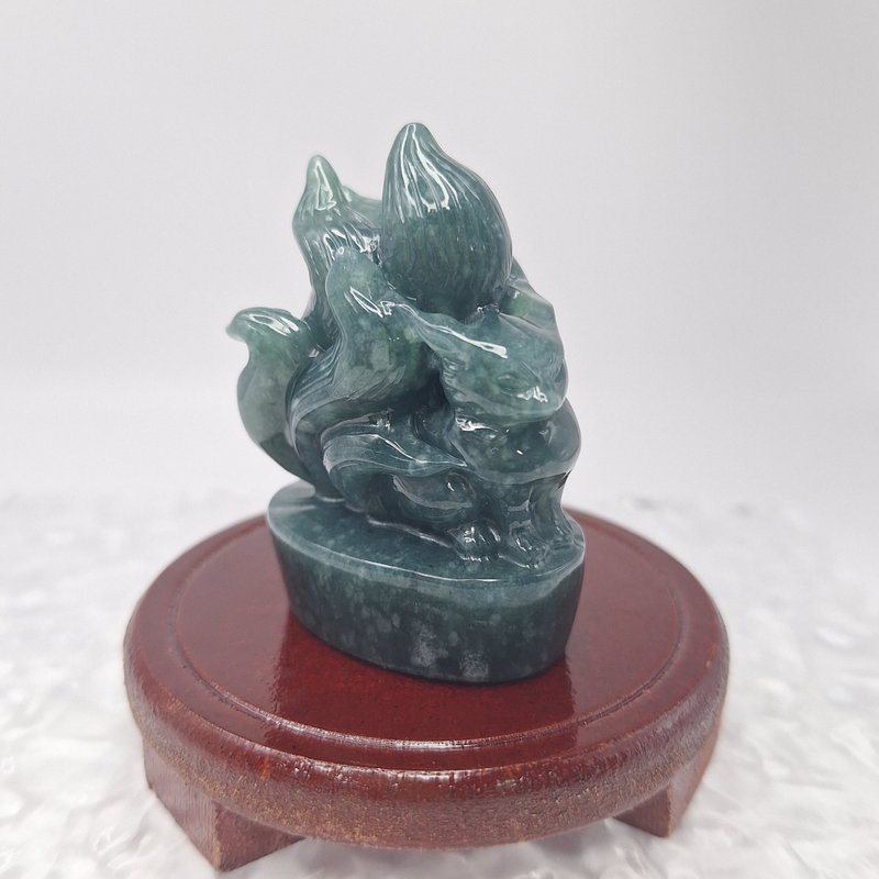 Ice-moist blue water thick material hand-carved egg-shaped nine-tailed fox ornament | Natural Burmese jade A grade jade - Items for Display - Jade 