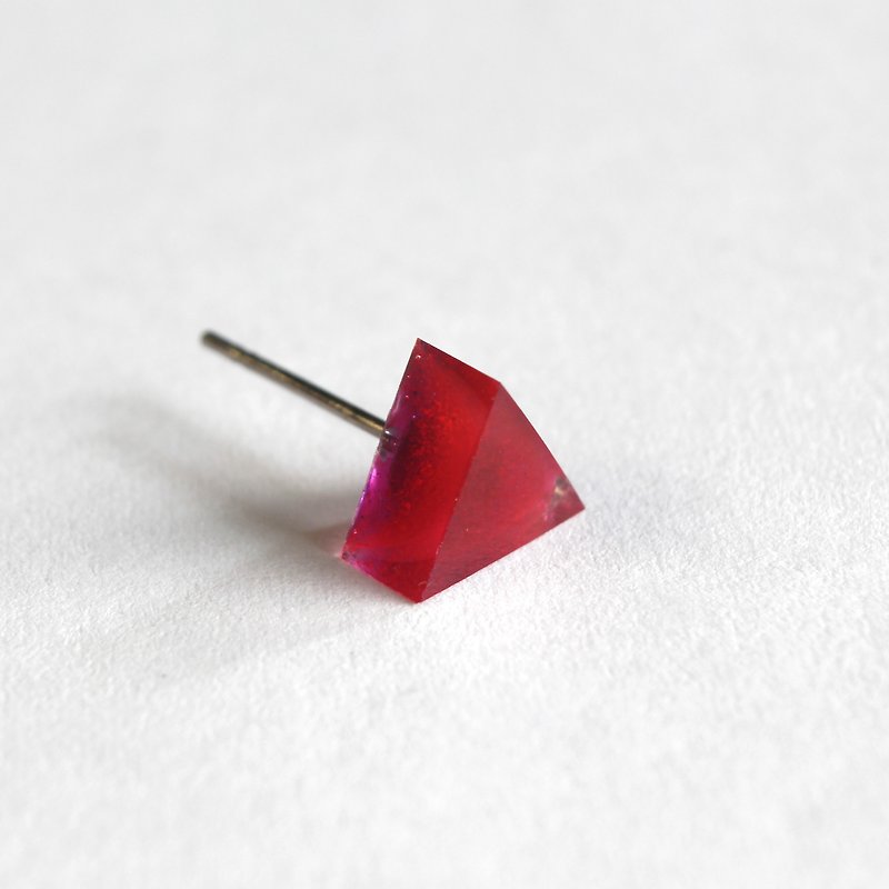 沉睡野獸 / 樹脂耳環 - 單隻 / 三角形 紅色 粉桃紅 - 耳環/耳夾 - 樹脂 紅色