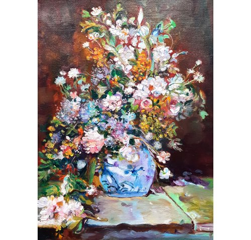 絵画　油絵　花瓶　花　額入　華やか　ゴージャス　インテリア　アート　c-92 絵画 油絵 花瓶 花 額入 華やか ゴージャス インテリア アート c-92