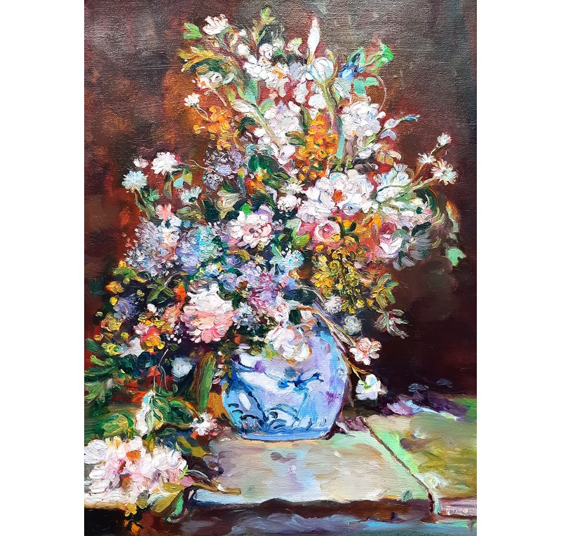 Floral in a Vase  Painting  Original Art  Oil Painting   Oil On Canvas - 壁貼/牆壁裝飾 - 其他材質 多色