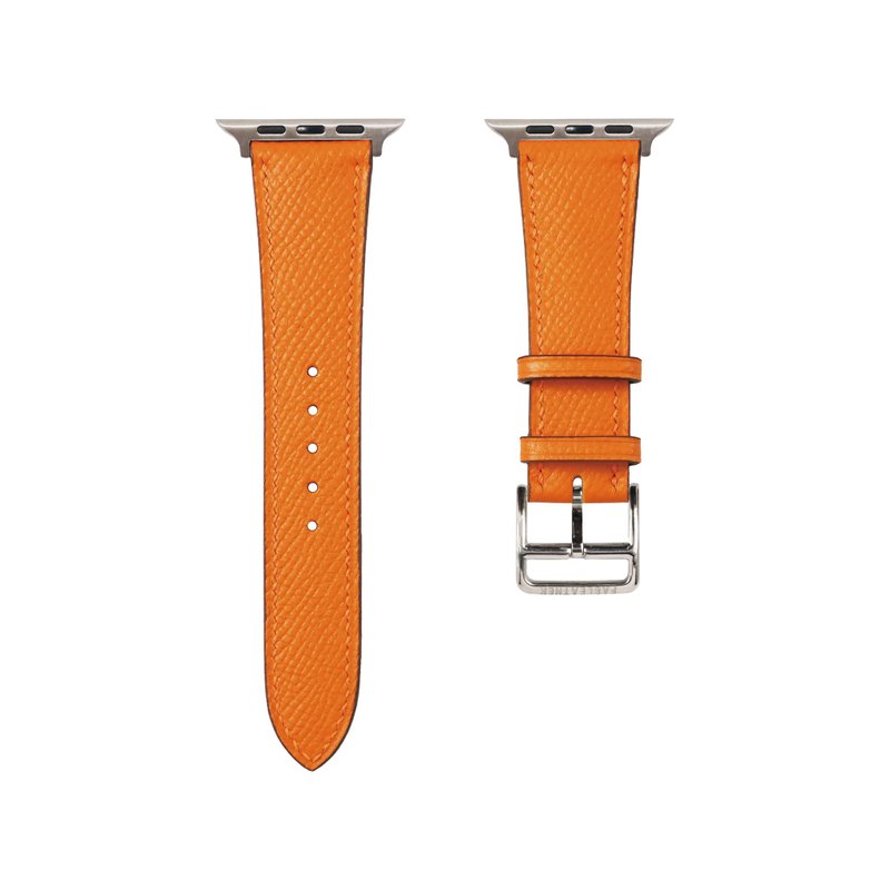 Handmade APPLEWATCH strap (EPSOM French palm print calfskin | Hermes orange) - สายนาฬิกา - หนังแท้ สีส้ม