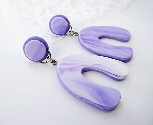 BionikaStore Arch Earrings clay Purple stud earrings Statement earrings lilac Horseshoe studs