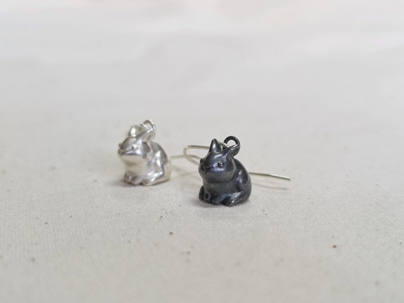 [925 Silver Jewelry LOU] Animal Series-Rabbit (sold separately) - Earrings & Clip-ons - Silver Silver