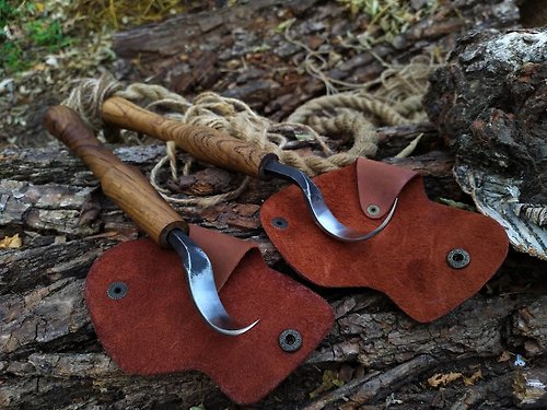 ForgedSteelTools Forged spoon carving set (2pcs). Spoon Carving Hook Knife. Wood Carving Tools.