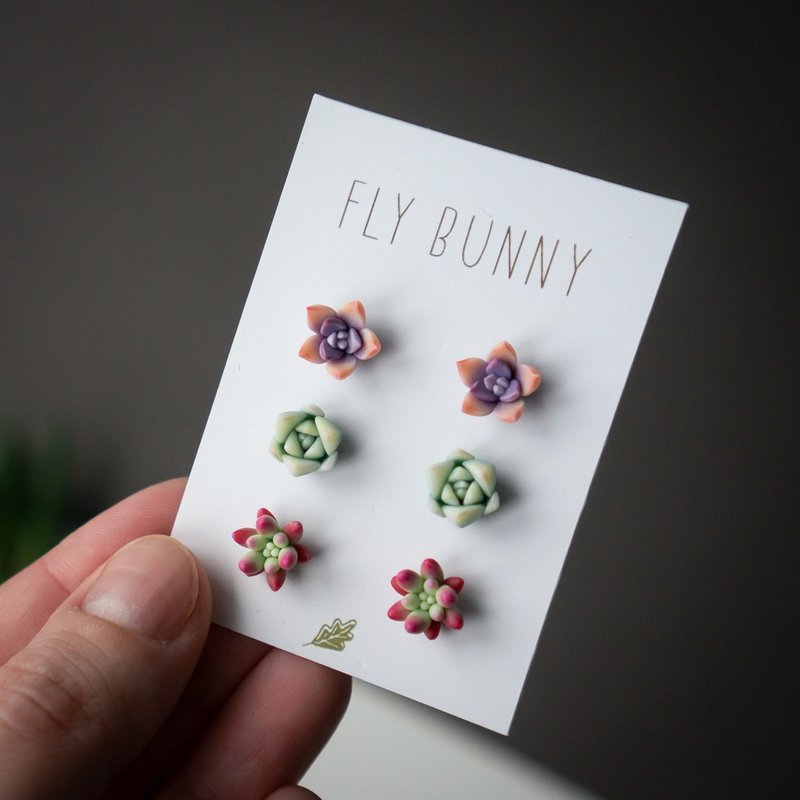 Red & purple Stud earrings set - 耳環/耳夾/耳骨夾 - 其他材質 紫色
