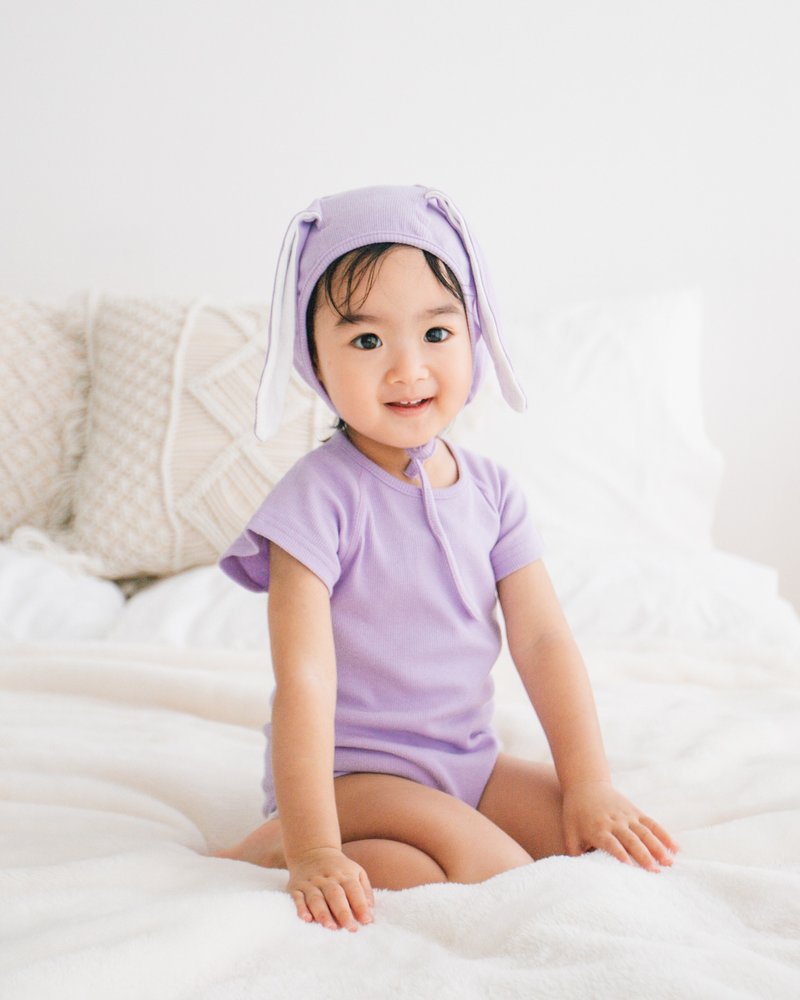 Bunny Romper with Bonnet (Violet) - Onesies - Other Materials Purple