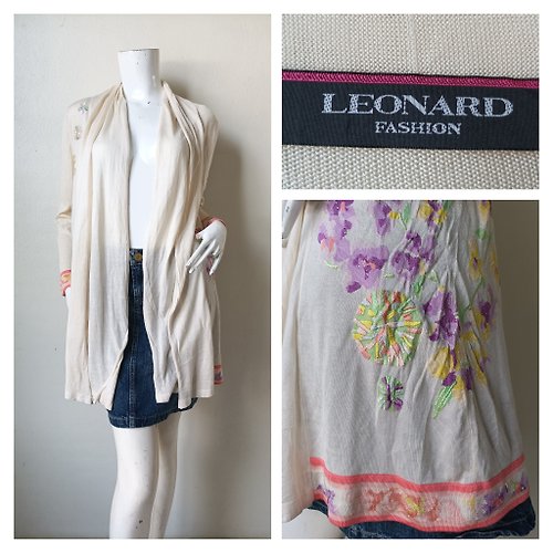 cvintageland Vintage LEONARD PARIS Floral Top/ Bright Floral Knit Jacket, Size 38