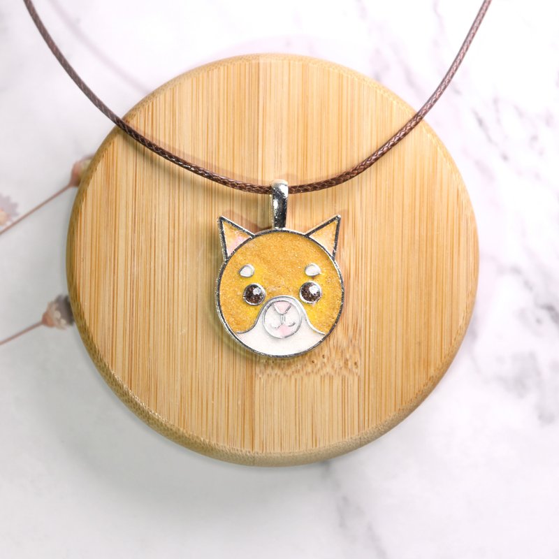 100% Handmade Cloisonne Craft Gold Filigree Enamel Charm Shiba Inu Necklace - สร้อยคอ - เครื่องประดับพลอย สีทอง