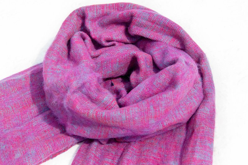 純羊毛披巾/針織圍巾/針織披巾/蓋毯/純羊毛圍巾/羊毛披巾-魔幻桃 - 圍巾/披肩 - 羊毛 粉紅色