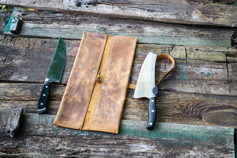 Leather Knife Roll – Durable and Stylish Knife Holder for Chefs - เครื่องหนัง - หนังแท้ 