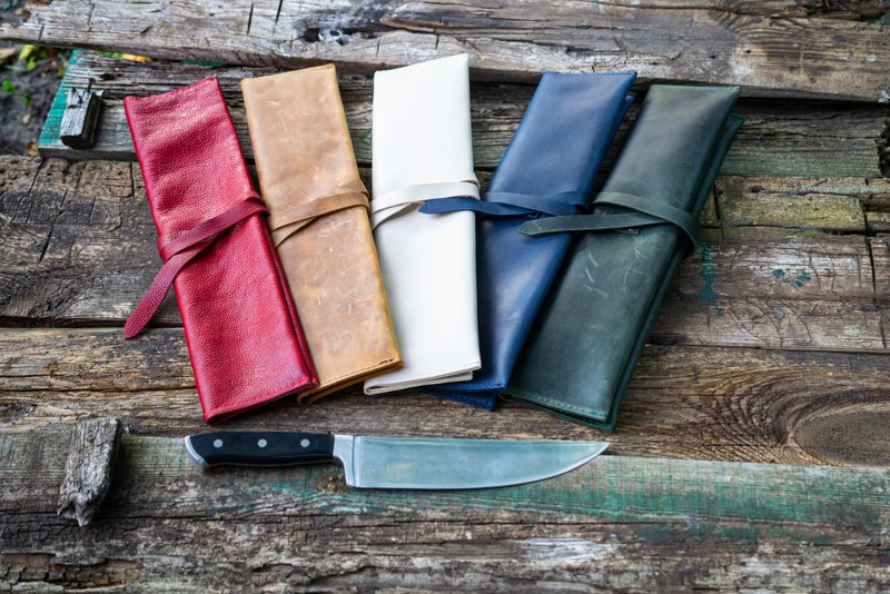 Chef knife case, Leather chef roll, Knife holder leather, Knife storage case - Leather Goods - Genuine Leather 