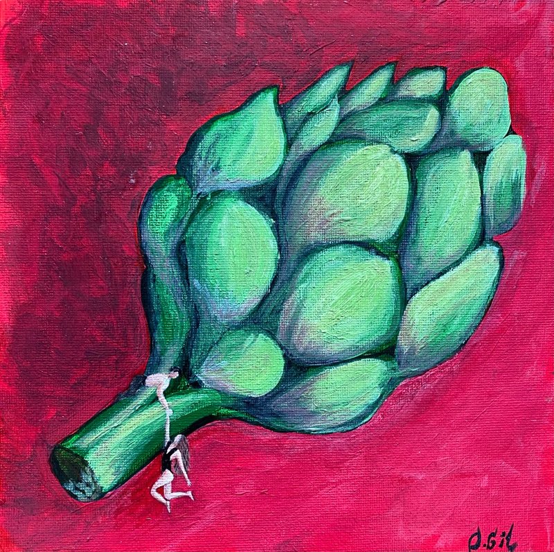 朝鮮薊藝術//布面丙烯//45x45cm//食品繪畫//原創藝術 - 海報/掛畫/掛布 - 壓克力 多色