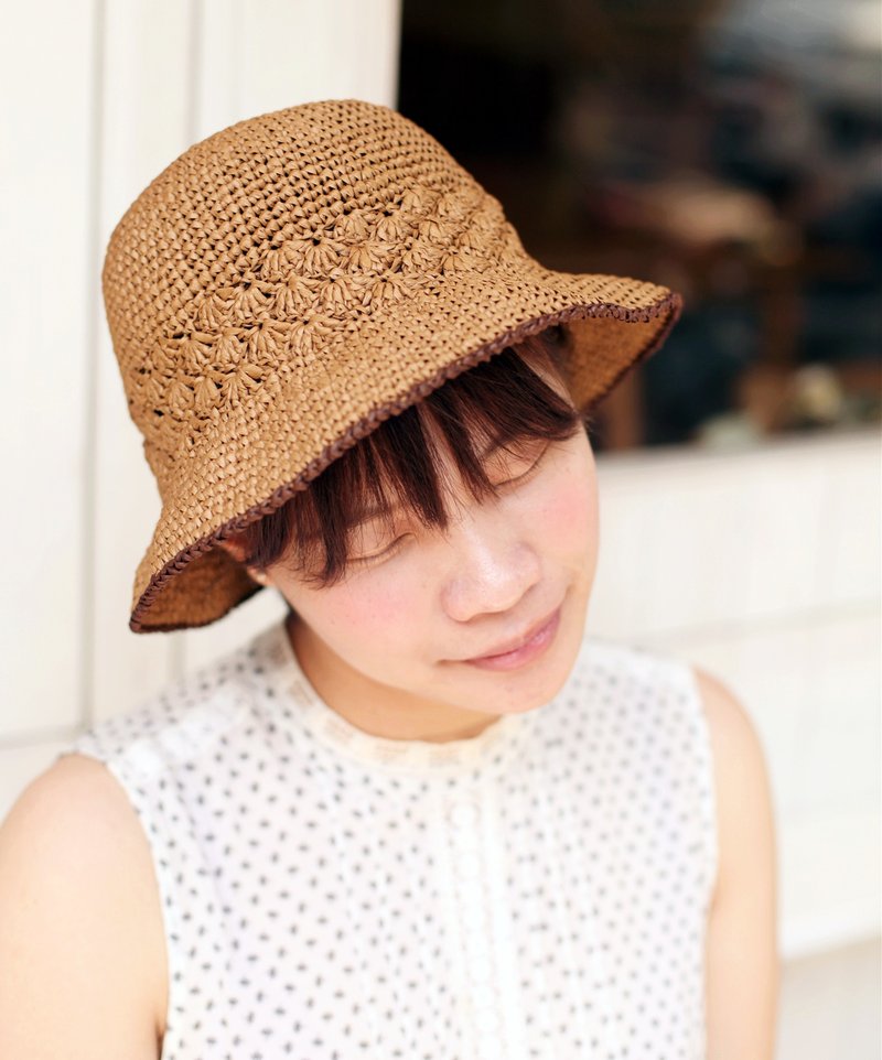 [As] a good day hand woven rattan straw hat shell pattern - หมวก - วัสดุอื่นๆ สีนำ้ตาล