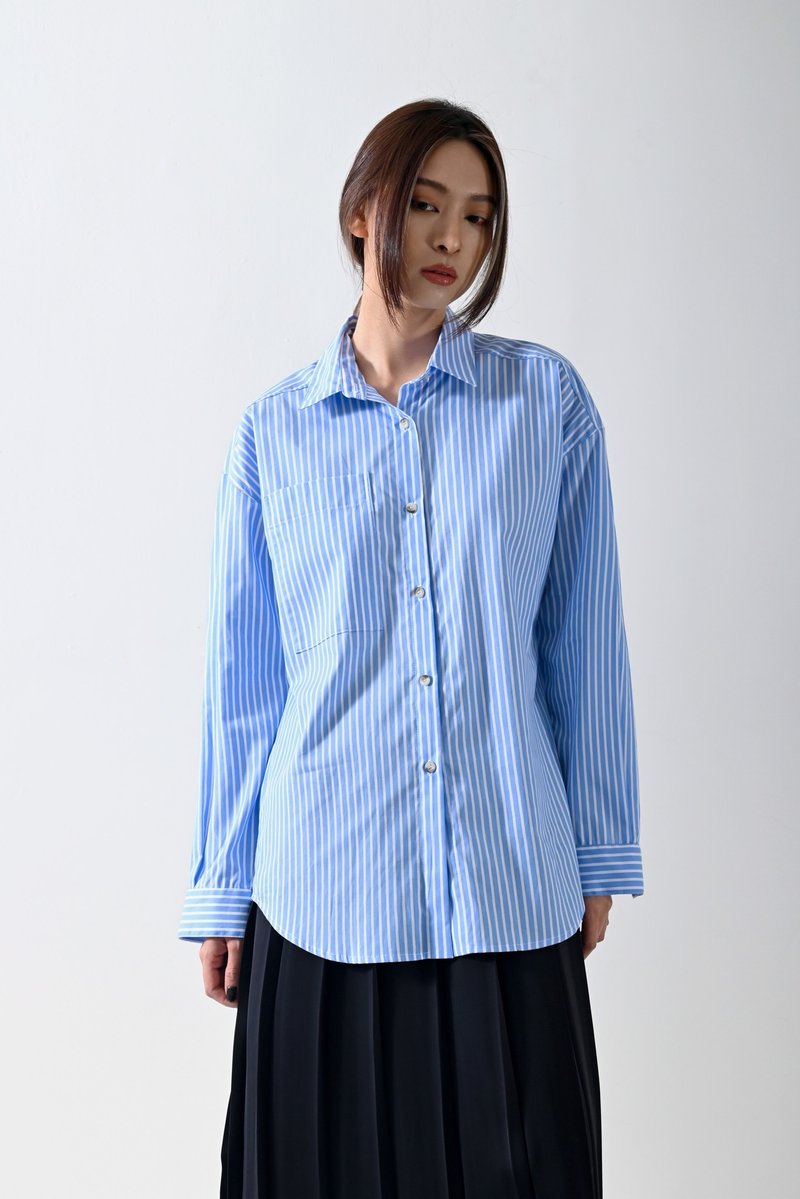 Shan Yong intellectual striped cotton loose long-sleeved shirt (three colors) - เสื้อผู้หญิง - ผ้าฝ้าย/ผ้าลินิน 