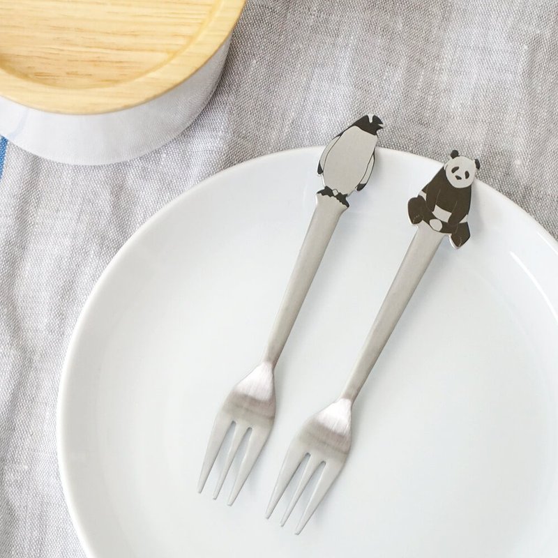 padou Animal Coffee Fork Penguin Panda Bear Gift Cute Tea Kids Present Japan - 刀叉/湯匙/餐具組 - 不鏽鋼 銀色