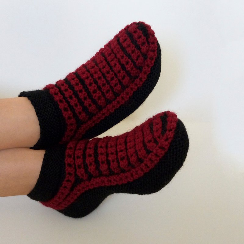 Knit Slippers Womens Wool Socks Knitted Moccasins Travel Sippers Knitted Slipper - ถุงเท้า - ขนแกะ สีดำ