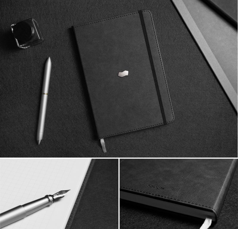 novium metal badge notebook-rounded corners hardcover, imitation leather shell - สมุดบันทึก/สมุดปฏิทิน - กระดาษ สีดำ