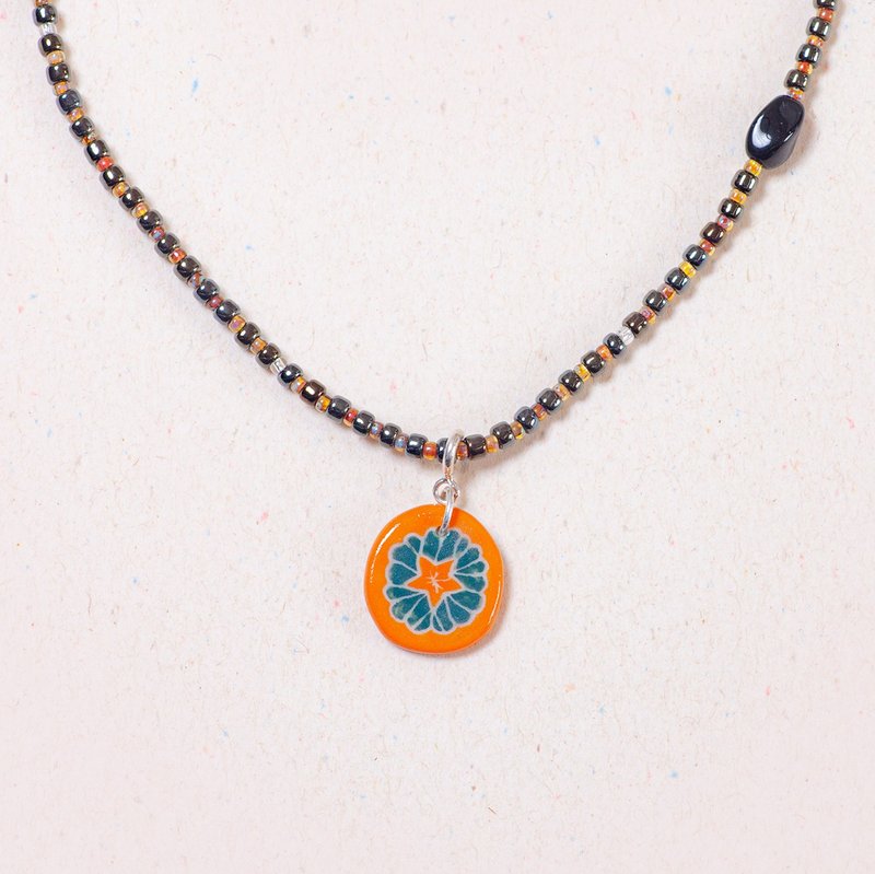 Ceramic and Glass Necklace Ceramic and Glass Necklace - Necklaces - Glass Orange