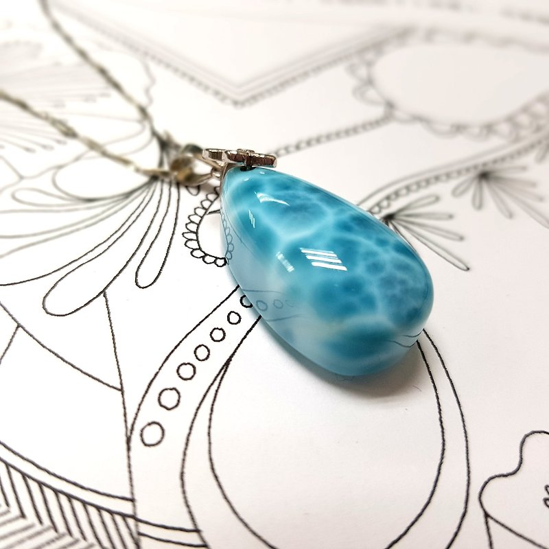 Crystal Girl Crystal - [Ice] - Larimar ice jellyfish seaweed necklace attached to the 925 sterling silver chain ice seaweed ice through the crystal - Necklaces - Gemstone Blue