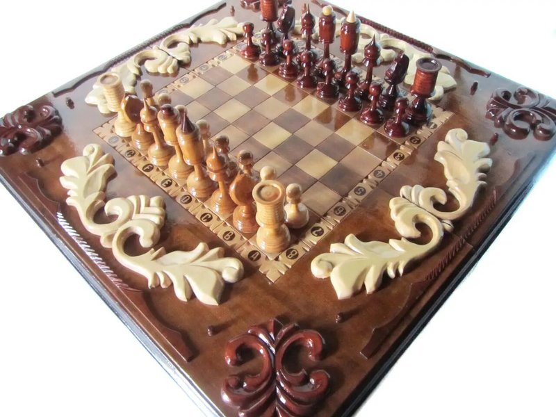 Handmade Backgammon Chess Wooden Carved Beautiful Patterns Family Leisure - บอร์ดเกม - ไม้ สีนำ้ตาล