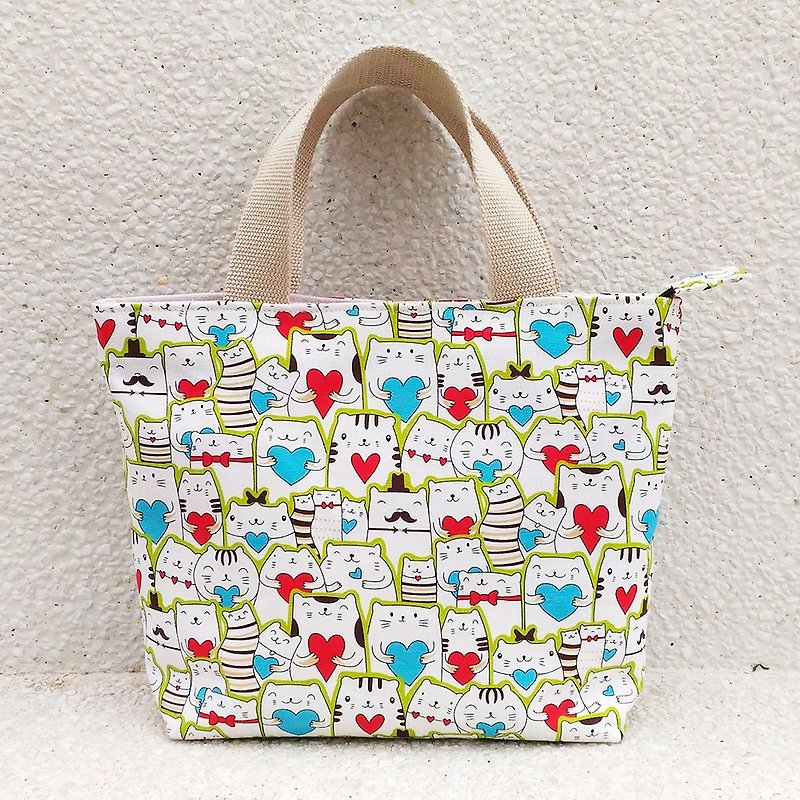 Love cat zipper tote bag / order - Handbags & Totes - Cotton & Hemp Red