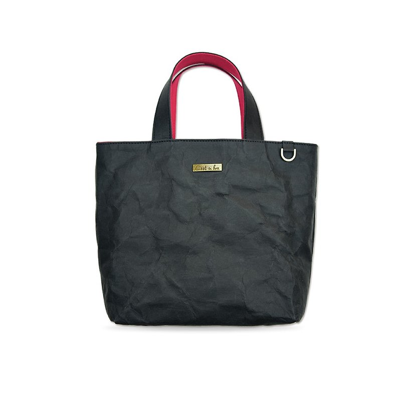 [Leather Paper Series] Environmentally Friendly Washed Kraft Paper Handbag/Small Tote Bag-(Texture Black) Gift - กระเป๋าถือ - กระดาษ สีดำ
