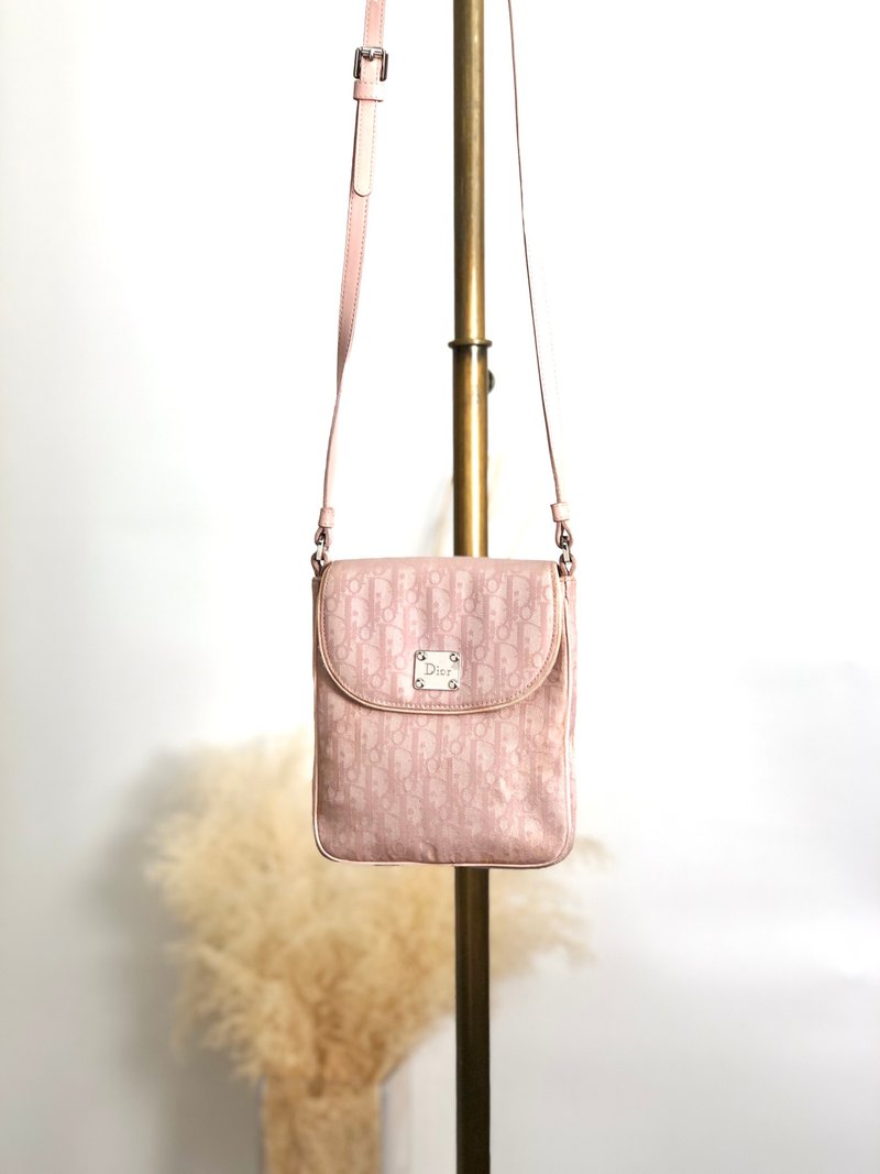 【 日本直送　名牌中古包 】Christian Dior トロッター ショルダーバッグ ピンク ロゴ キャンバス ミニバッグ vintage fz28hu - 側背包/斜背包 - 棉．麻 粉紅色