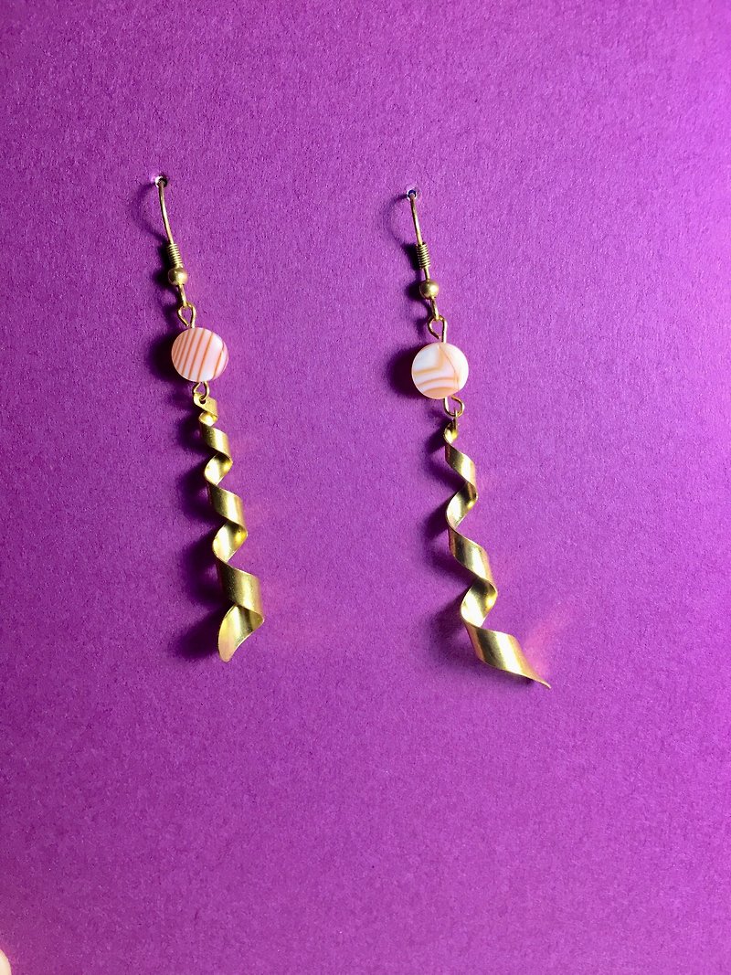 Orange :: spiral can be changed cramping Earrings / one pair / orange striped agate Bronze earrings / gift custom designs - ต่างหู - เครื่องเพชรพลอย สีส้ม