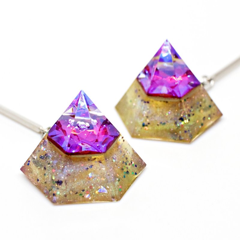 Hexagon dangle earrings (retro cookie) - Earrings & Clip-ons - Resin Multicolor