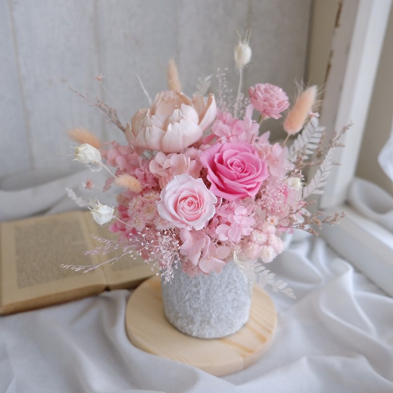 [Eternal Flower Pot Flowers] Preserved Flowers/Home Decoration/Opening/New Home/Congratulations/Gifts/Pink and White Sweet Style - ช่อดอกไม้แห้ง - พืช/ดอกไม้ สึชมพู