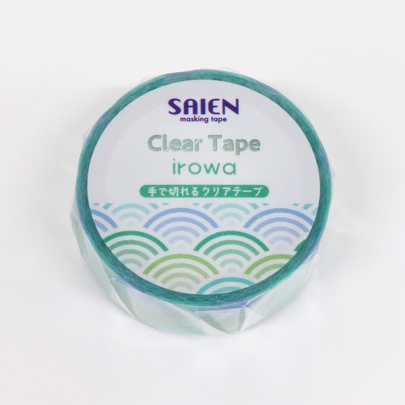【日本 SAIEN】irowa 可手撕透明膠帶- 15mm 青海波 - 紙膠帶/和紙/PET - 塑膠 