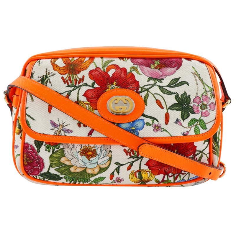 【日本直送】グッチ GUCCI GGフローラ ショルダーバッグ 花柄 550147 キャンバス × レザー オレンジ フラワー レディース【中古】 - 側背包/斜背包 - 棉．麻 橘色