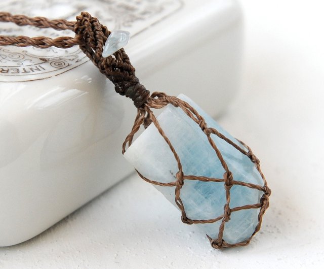 アクアマリンインクォーツ（シリカ母岩つきアクアマリン） マクラメ