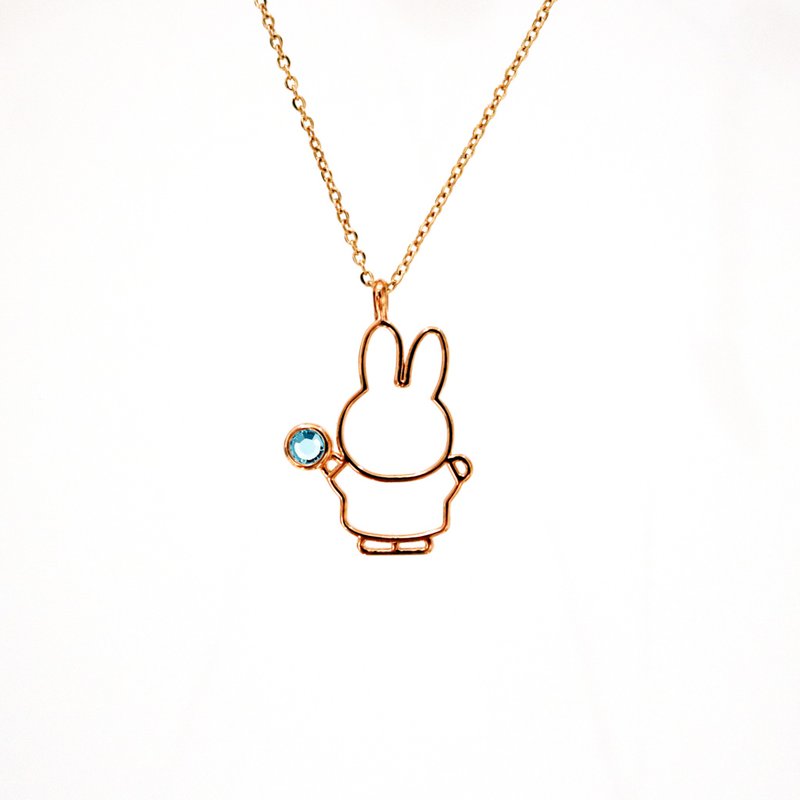 【Pinkoi x miffy】Miffy Aquamarine Crystal Necklace | March Birthstone - สร้อยคอ - คริสตัล สีน้ำเงิน