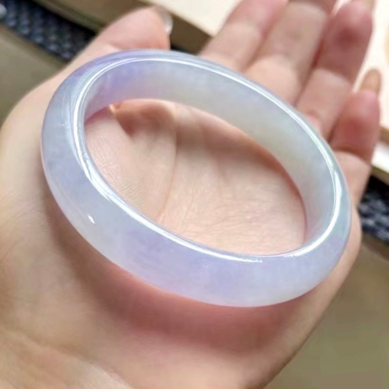 冰種 天然翡翠 緬甸 A玉 玉鐲 • 冰種春帶彩翡翠貴妃鐲 - 手鍊/手環 - 玉石 紫色