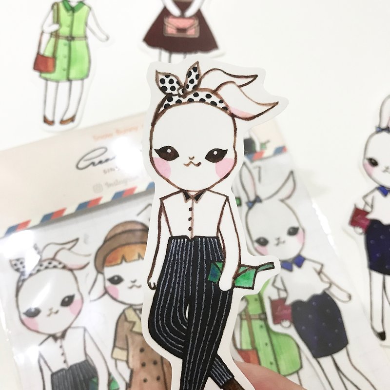 [City of Paris series] Snow Bunny watercolor 5 into stickers / 1 start writing card card group - Stickers - Paper Gold