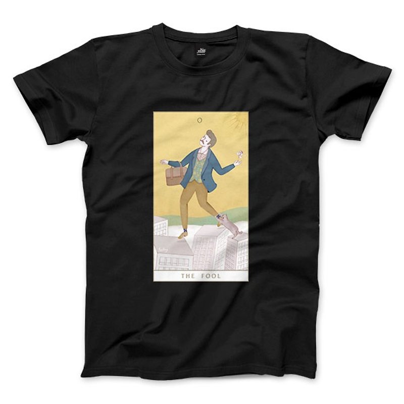 O | The Fool-Black-Unisex T-shirt - เสื้อยืดผู้ชาย - ผ้าฝ้าย/ผ้าลินิน สีดำ