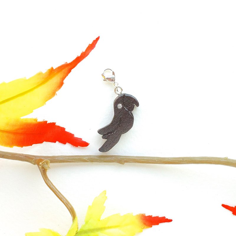 Parrot wooden charm (can choose gold / silver plated Lobster clasp) - Charms - Wood Brown