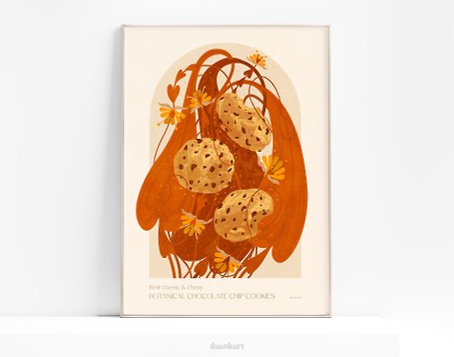 daashart Modern kitchen art Botanical vintage Chocolate chip cookie poster Printable wall