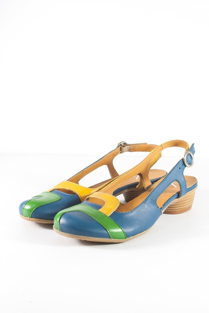 ITA BOTTEGA [Made in Italy] Turkish blue spring and summer sandals - รองเท้าบัลเลต์ - หนังแท้ สีน้ำเงิน