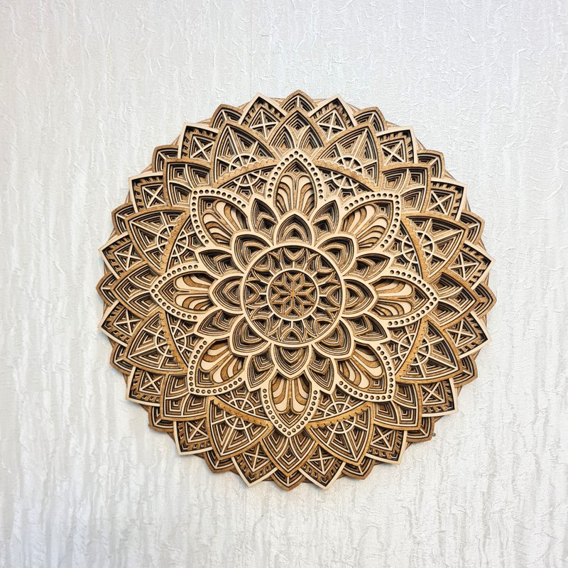 曼陀羅牆藝術精神裝飾 3D 多層花木蓮花瑜珈脈輪 - 壁貼/牆壁裝飾 - 木頭 咖啡色