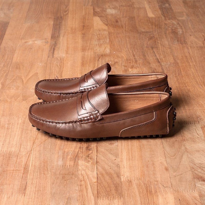 Vanger Light Gentle Yashi Penny Peas Loafers Va249 Brown - รองเท้าลำลองผู้ชาย - หนังแท้ สีนำ้ตาล