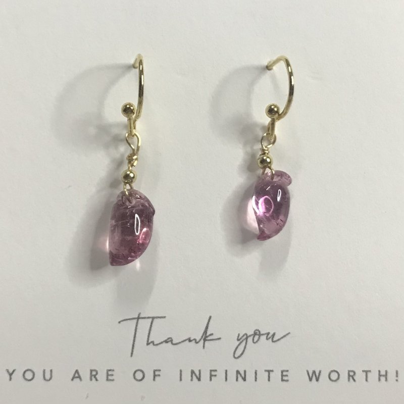 Lucky Vanves Crystal I Stone Tourmaline 14K Earrings I High Purity Peach I Valentine’s Day Gift - ต่างหู - คริสตัล 