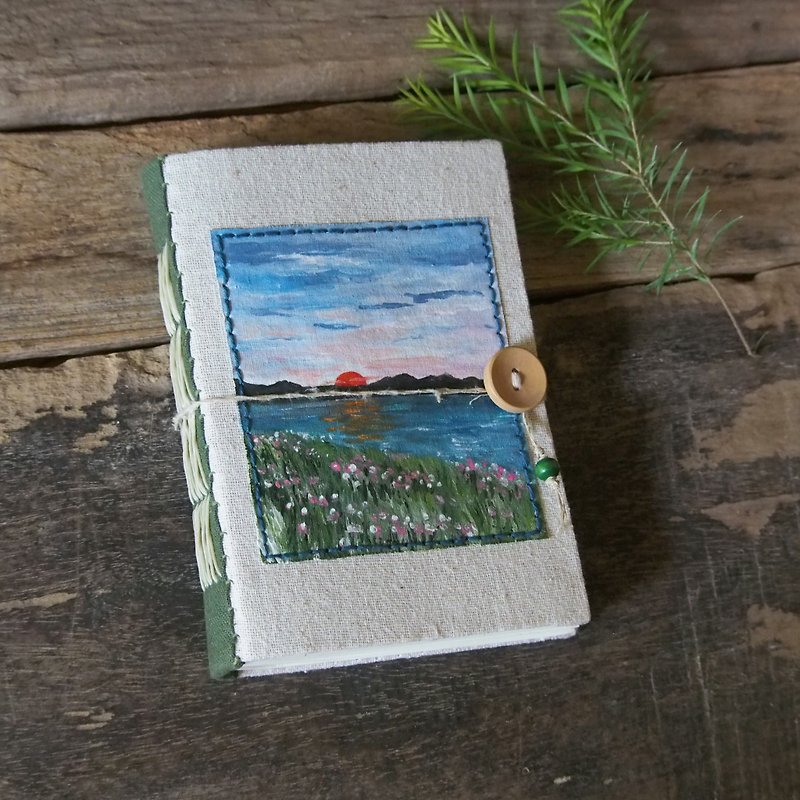 Fabric nature view IV. Fabric notebook handmade notebook diary handmade 筆記本 - Notebooks & Journals - Cotton & Hemp Green