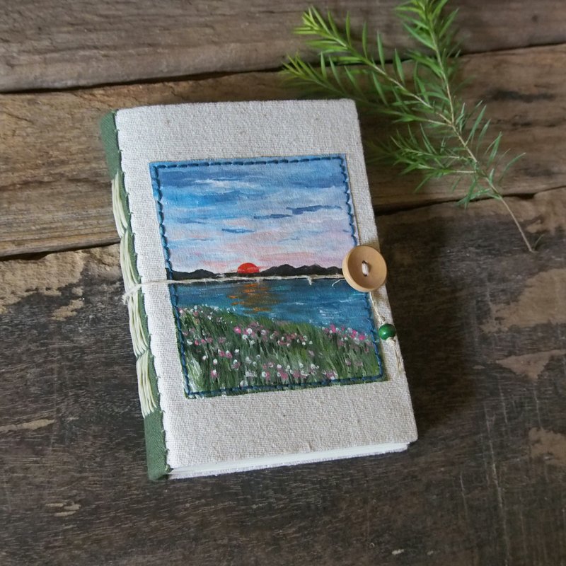 Fabric nature view IV. Fabric notebook handmade notebook diary handmade 筆記本 - Notebooks & Journals - Cotton & Hemp Green