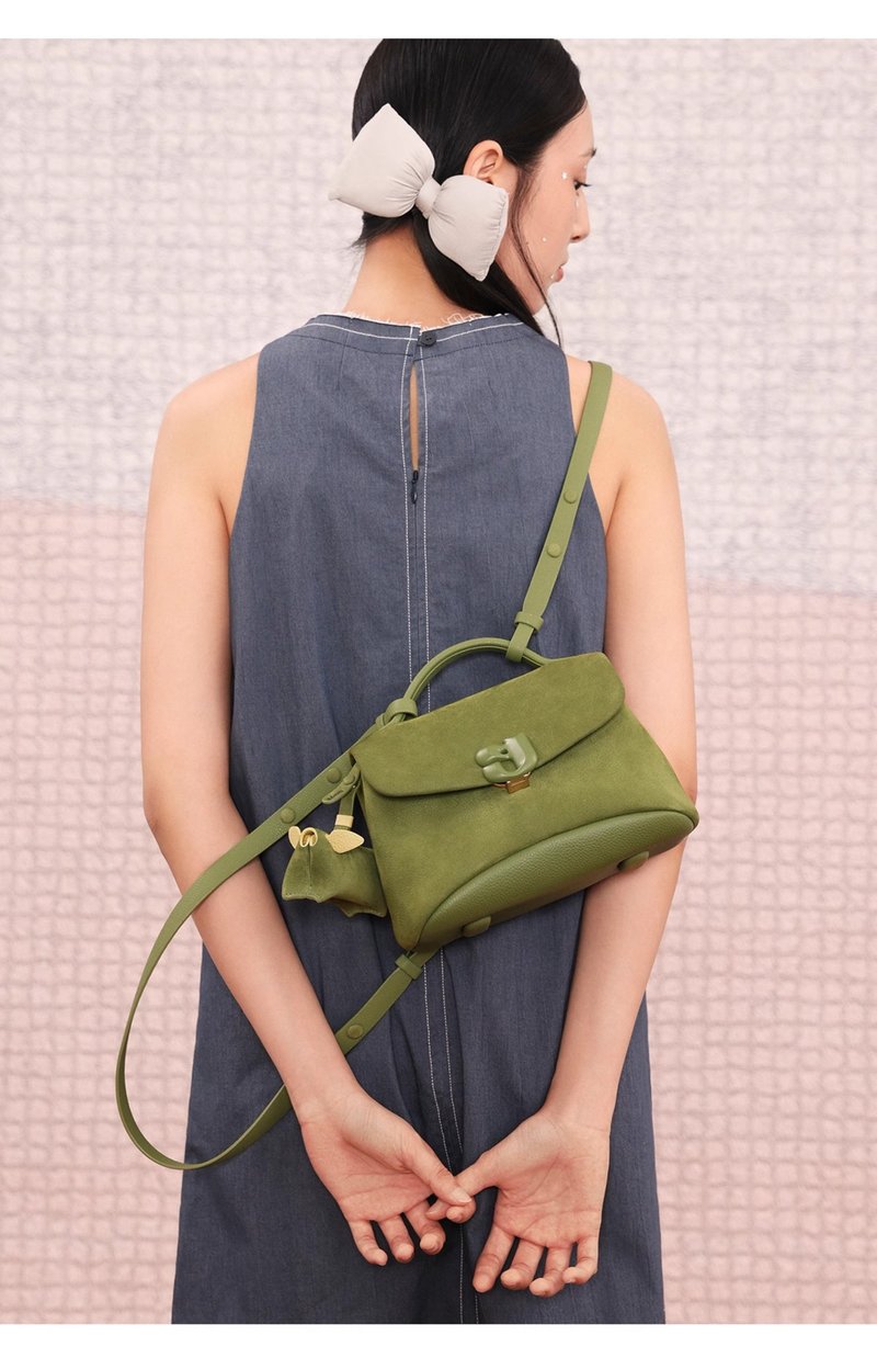 Matte Green Piggy Backpack Cowhide Genuine Leather Travel Bag Handy Shoulder Crossbody Bag KUNOGIGI - กระเป๋าเป้สะพายหลัง - หนังแท้ สีเขียว