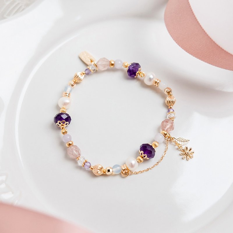 貴人 x 紫水晶 蛋白石 草莓晶 白水晶 【南島花開的記憶】手鍊 - 手鍊/手環 - 寶石 紫色