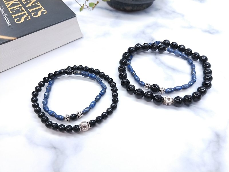wristband. Lapis lazuli black coral 925 sterling silver double circle bracelet [2 in preferential group] Valentine's Day / Christmas - Bracelets - Gemstone Blue