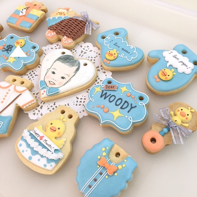 Blue soft cloud chicken biscuits 12+1 tablets (customizable baby head) - Handmade Cookies - Fresh Ingredients Blue