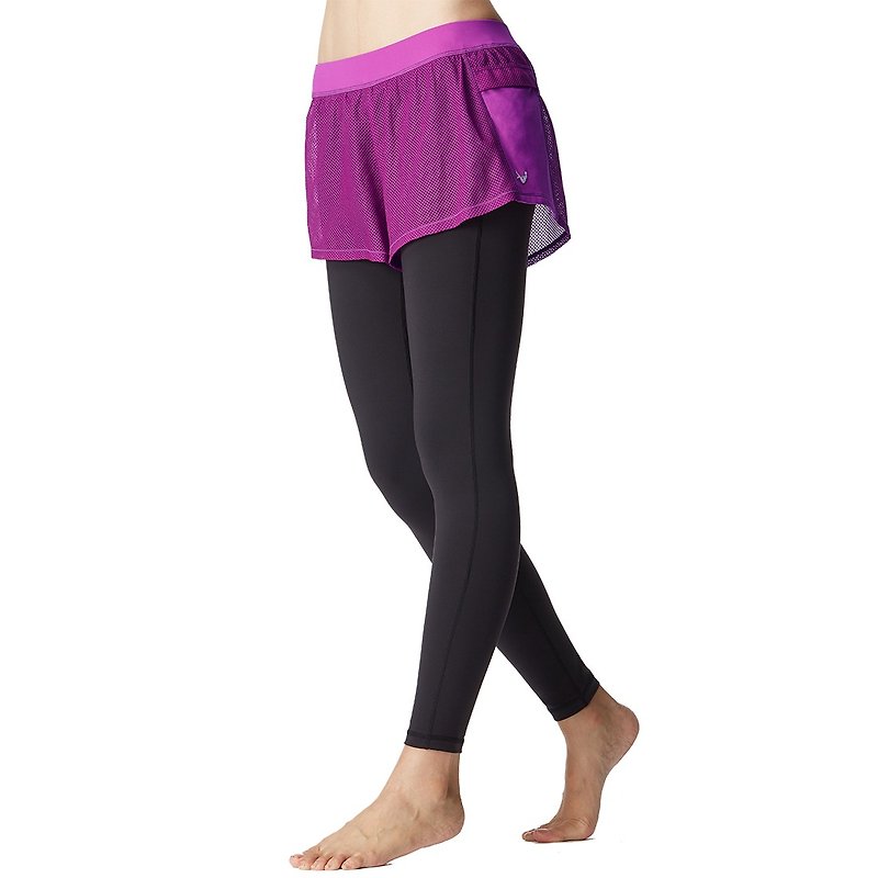[MACACA] tightly wrapped jogging 2in1 short pants - ATG7592 black / purple - Women's Sportswear Bottoms - Nylon 